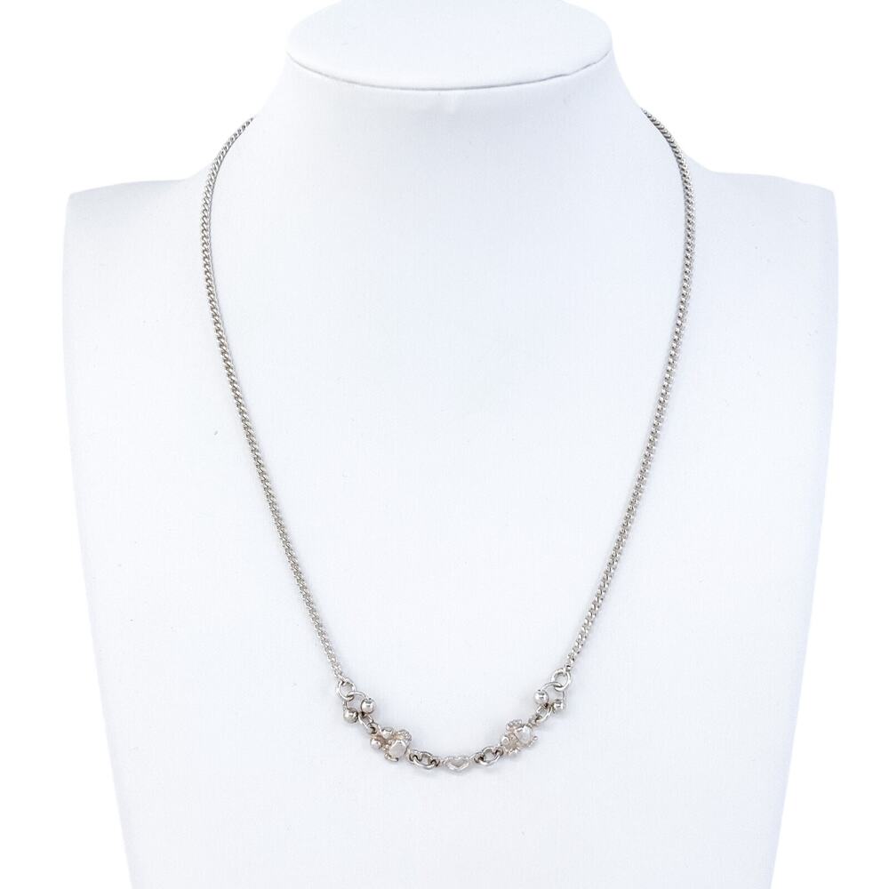 Vintage Sterling Silver 925 Beaded Crabs And Heart Accent Chain Necklace 16" - Picture 1 of 5